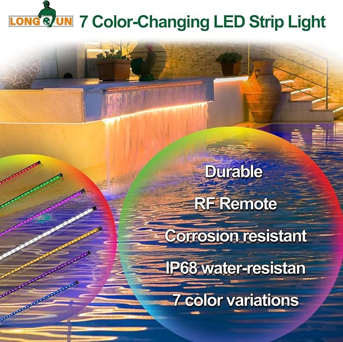 Longrun LED Fountain Light,Waterfall LED Light Strip,Remote and APP Control Waterproof Aluminum LED Lights for Pool Water fall Fountain,Pond Waterfall Spillway Landscape Lighting Decoration(34.85Inch)