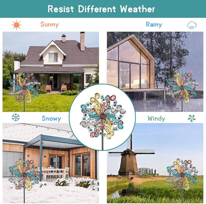 DREAMSOUL Colorful Wind Spinners Outdoor Metal Wind Spinner with Stake, 63.4" Kinetic Windmill for Yard Lawn Patio Decor