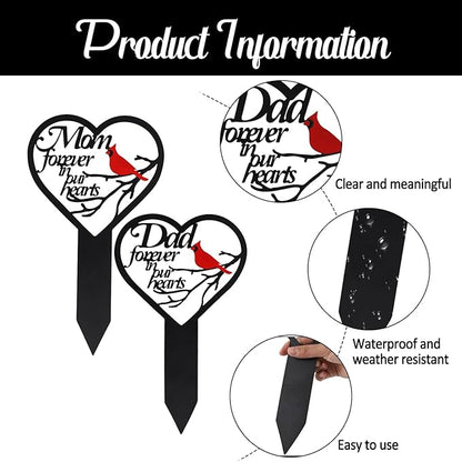 Dad-A Heart Memorial Plaque Stake Sympathy Grave Marker - Cardinals Garden Stake Metal Decoration for Mom Dad Cemetery Outdoors Yard Garden