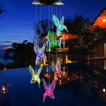 Solar Hummingbird Wind Chimes - Color Changing LED Lights, Waterproof Outdoor for Home, Yard, Night, Garden