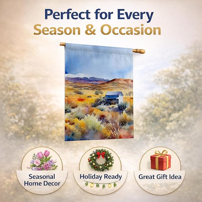 Caroline's Treasures Nevada Sagebrush in Watercolor House Flag Large Porch Sleeve Pole Decorative Outside Yard Banner Artwork Wall Hanging, Polyester, House Size, Multicolor