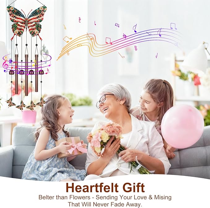 Gifts for Mom, Wind Chimes for Outside Perfect for Outdoor Gardens Patios Home Decor, Features Melodious Tones Create a Zen Atmosphere, Retirement Gifts for Women Men(Colorful Butterfly)