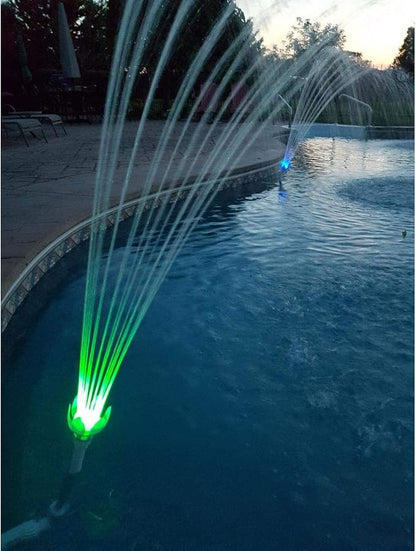 Water Powered Swimming Accessory Sprinkler Aerates with Color Changing LED Light Bulb for Use with 1.5 Inch Outlets (3 Pack)
