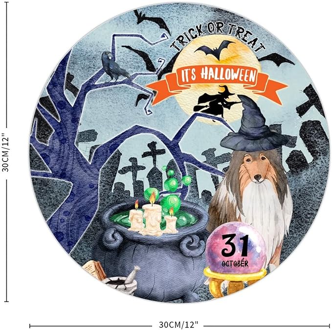 Retro Metal Sign 12"x12",Happy Halloween Scary Night Grave Witch Bats Trick Or Treat Dog Aluminum Tin Metal Sign for Home Living Room Bedroom Garden Farm Patio Decor Wall Art Poster