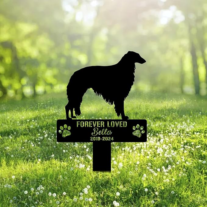 Custom Borzoi Dog Metal Memorial Garden Stake Personalized Pet Grave Marker Name Sign Remembrance Stake Decor Sympathy Dog Loss,Outdoor Statues for Yard Garden Lawn Patio Pathway Grave Ornament.
