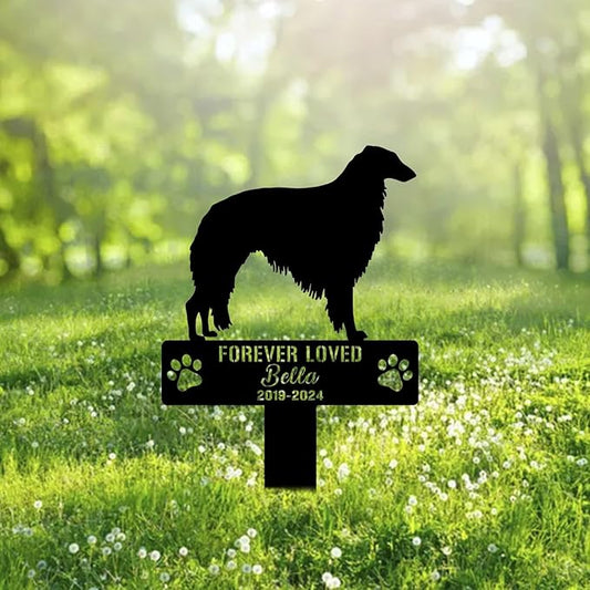 Custom Borzoi Dog Metal Memorial Garden Stake Personalized Pet Grave Marker Name Sign Remembrance Stake Decor Sympathy Dog Loss,Outdoor Statues for Yard Garden Lawn Patio Pathway Grave Ornament.
