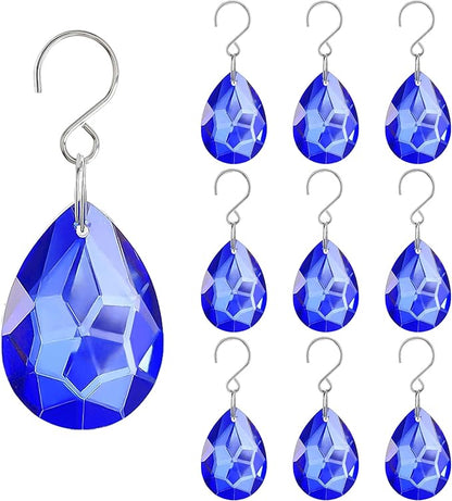 H&D HYALINE & DORA 10pcs Bauhinia Crystal Suncatcher Prisms Chandelier Beads Replacement 38mm Hanging Crystals Ornament Pendant for Window Wedding Party Decor,Blue