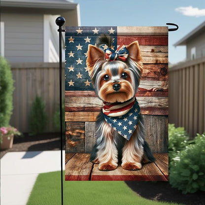 Patriotic Garden Flag Yorkie Dog American Flag 12x18 Double Sided 4th of July Decorative Outdoor Flag for Memorial Day Independence Day Yard Porch Home Decor Seasonal Flags