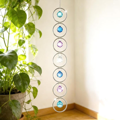 7 Chakra Crystal Suncatcher Pendant Strand with 7 Colored 2Inch Crystal Balls and Gold Loops for ndoor Outdoor Home Garden Decor Birthday Gift