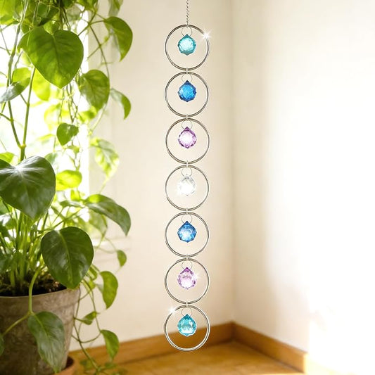 7 Chakra Crystal Suncatcher Pendant Strand with 7 Colored 2Inch Crystal Balls and Gold Loops for ndoor Outdoor Home Garden Decor Birthday Gift