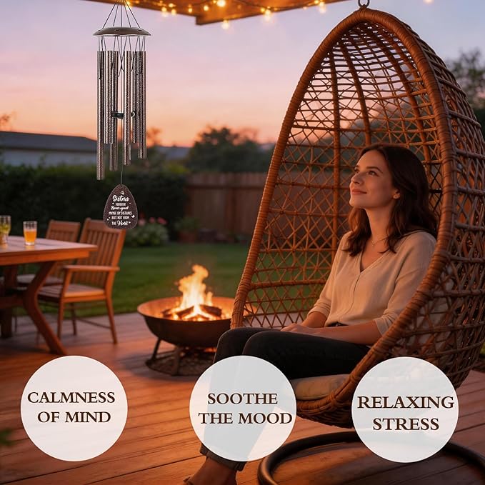 Sister Gifts Wind Chimes - Metal Windchimes Outdoors with Greeting Card Waterproof Hanging Decor for Garden Patio Yard Balcony Backyard Appreciation Sisterhood Birthday Gift for Sisters