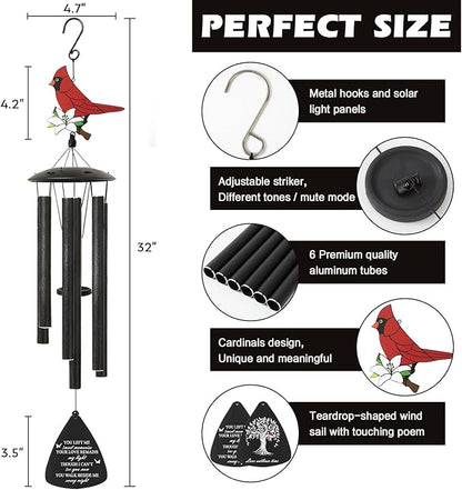 Cardinal Bird Sympathy Wind Chimes, Memorial Wind Chimes for Loss of Loved One Prime, Bereavement/Sympathy/Memorial Gift for Loss of Mother Father Husband Condolence (Black)
