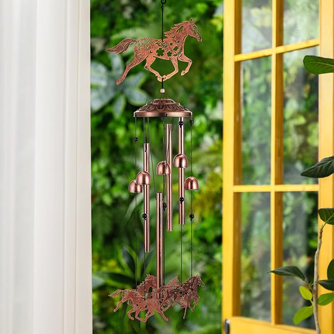 VioraWhite Horses Wind Chimes Outdoor Decorations for Women Men Mom Wife Grandma Birthday Gifts Metal Horses Wind Chimes for Outside Indoors, Lawn, Patio, Home, Porch, Yard Decor, Garden Decor