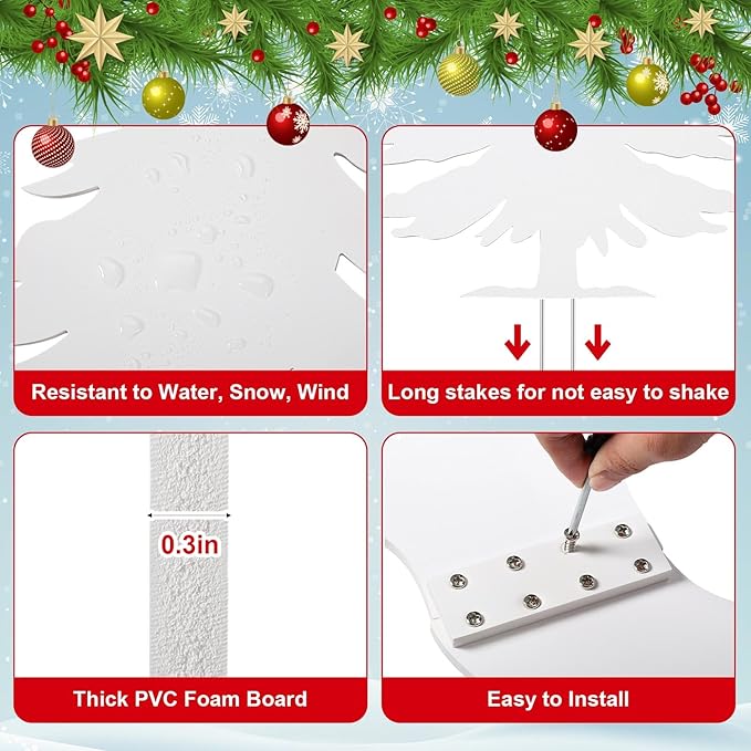 3-Piece Christmas Tree Silhouette Set 47 Inch Christmas Tree Yard Decoration Outdoor Weather-Resistant PVC Xmas Outside Decor for Lawn Garden Pathway Display with 6 Ground Stakes