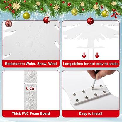 3-Piece Christmas Tree Silhouette Set 47 Inch Christmas Tree Yard Decoration Outdoor Weather-Resistant PVC Xmas Outside Decor for Lawn Garden Pathway Display with 6 Ground Stakes