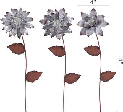 Floral Garden Stake Glow in Dark Outdoor Plant Pick Cute Metal Flower Stick Art Ornament Decorate for Lawn Yard Patio,3 Set