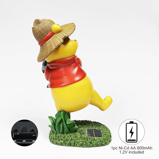 MOMENTS IN TIME Disney Winnie The Pooh Garden Statue Solar Lighted Outdoor 18.9” Figurine Hand-Painted Polyresin Pooh Bear with Flowers Whimsical Yard Lawn Patio Décor