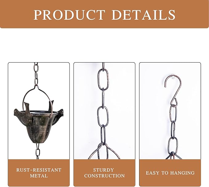 Topadorn 8.5FT Butterfly Rain Chain, Rain Chains for Gutters with 12 Cups, Adjustable Rain Catcher Chain with Bell for Eaves Drainage, Rain Collector for Enhanced Outside Yard Appeal