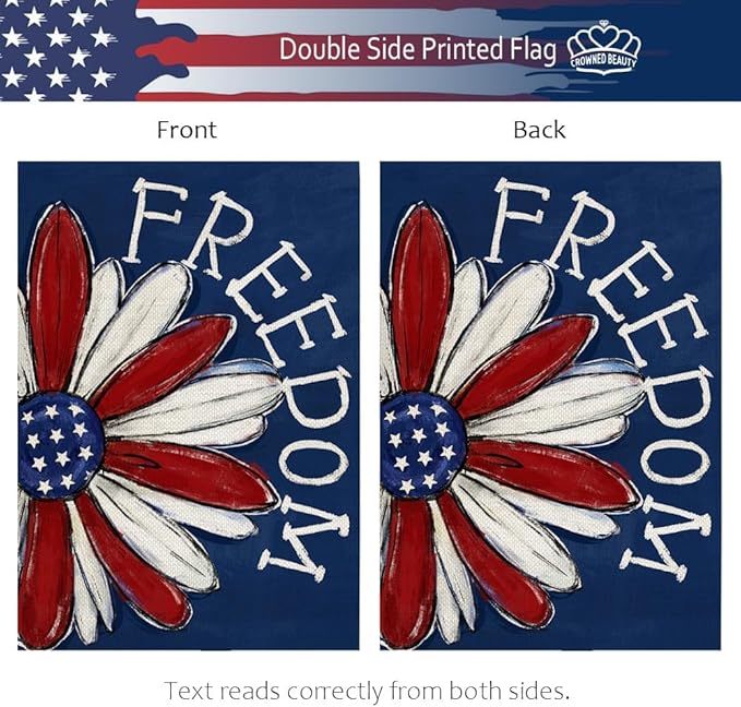 CROWNED BEAUTY Patriotic Garden Flag 12x18 Double Sided Small Burlap 4th of July Decoration for Outside Yard