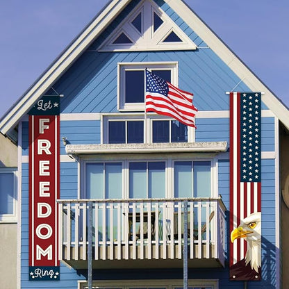 4th of July Decorations, Patriotic Decorations of Hanging American Flag Banners Porch Signs 12 x 71 in for Memorial Day Independence Day Veterans Day Labor Day for Yard Indoor Outdoor Décor