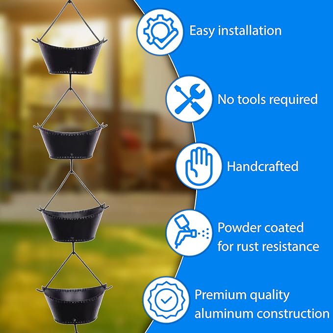 RainChains Pacific Boat Cup Rain Chain 8.5ft Iron Heavy Rain Chains for Gutters Premium Decorative