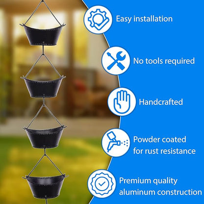 RainChains Pacific Boat Cup Rain Chain 8.5ft Iron Heavy Rain Chains for Gutters Premium Decorative