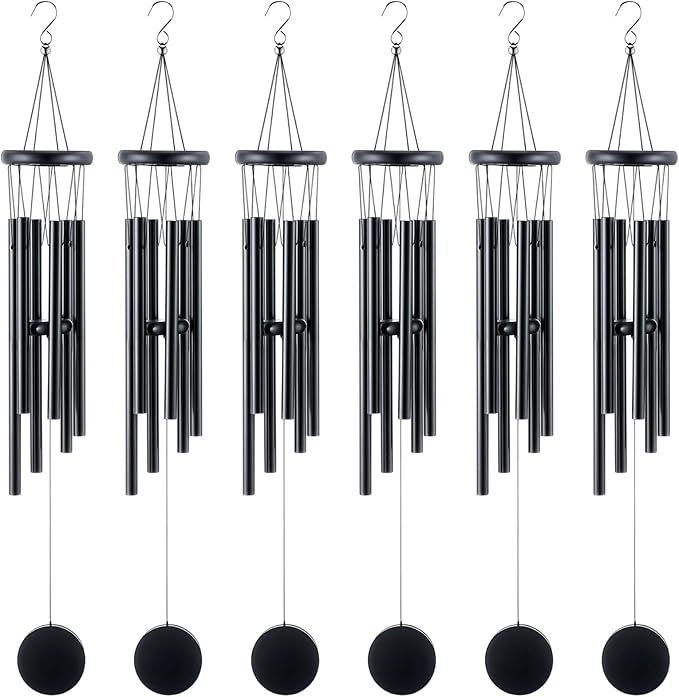 Yahenda 6 Pcs 28 Inch Rustic Wind Chimes for Outside Deep Tone Wind Chimes with 6 Aluminum Tubes Memorial Coolest Windchimes Outdoors for Farmhouse Garden Patio Home Decor (Blackwood, Black)
