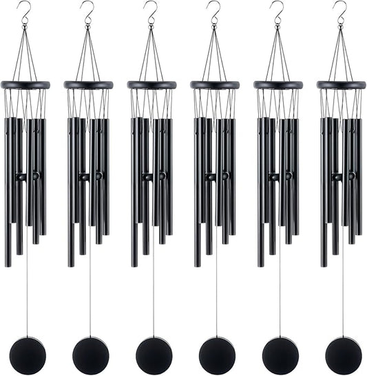 Yahenda 6 Pcs 28 Inch Rustic Wind Chimes for Outside Deep Tone Wind Chimes with 6 Aluminum Tubes Memorial Coolest Windchimes Outdoors for Farmhouse Garden Patio Home Decor (Blackwood, Black)