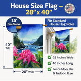 Caroline's Treasures Washington Coast Rhododendrons in Watercolor House Flag Large Porch Sleeve Pole Decorative Outside Yard Banner Artwork Wall Hanging, Polyester, House Size, Multicolor