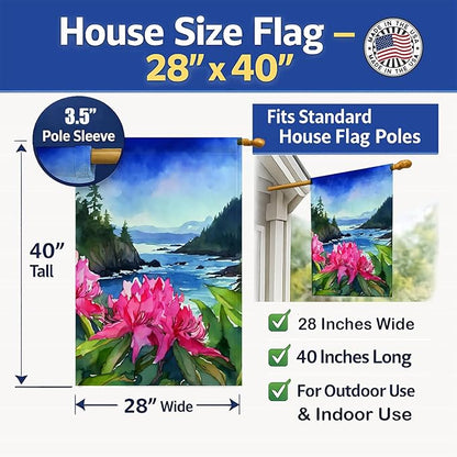 Caroline's Treasures Washington Coast Rhododendrons in Watercolor House Flag Large Porch Sleeve Pole Decorative Outside Yard Banner Artwork Wall Hanging, Polyester, House Size, Multicolor