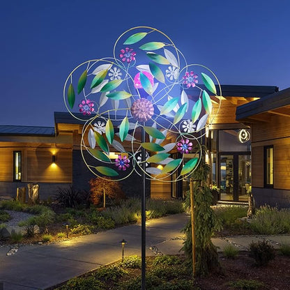 Solar Wind Spinner Metal Garden Decor, Wind Spinners Outdoor Clearance, Multi Color Changing LED Solar Powered Glass Ball Kinetic Wind Sculptures Windmills for Yard Patio Outdoor Decoration