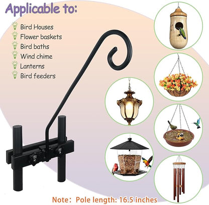Deck Hook Rail Suitable for Hanging Flower Baskets Wind Chimes Planters Bird Feeders Lights, Heavy Duty Pole Long 16.5 inches Holds up to 15lbs with Ease（2pcs）