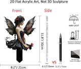 Flower Fairy Garden Stake Decor, 2D Flat Acrylic Elf Garden Sign with Stake, Fairy with Magic Sign for Indoor Outdoor Yard Lawn Balcony Pot Plants (Black Fairy)