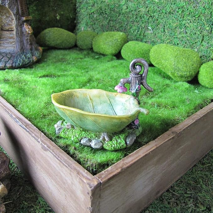 Treasure Gurus Leaf Shape Outdoor Fairy Garden Bath Soaking Tub Dollhouse Supply Landscape Decor