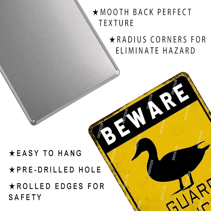 snowsun Beware Guard Duck on Duty Funny Metal Signs Vintage Tin Sign for Home Yard Farm Street Fence Wall Decoration 8×12 Inches
