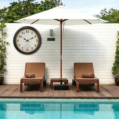 Large Outdoor Clocks Waterproof with Thermometer Combo Vintage Wall Clock Decor for Bathroom Patio Pool Garden(16 Inch)