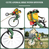 Wind Spinners for Garden, Vintage Metal Wind Spinner Frogs on a Bike Windmill Garden Ornament 3D Animal on Bike Sculptures for Yard Lawn Decor