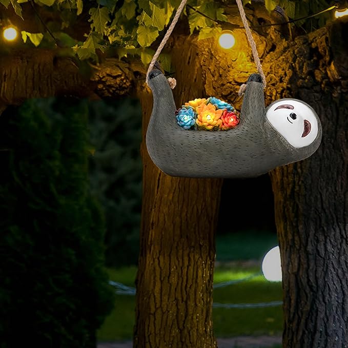 Steviieden Sloth Garden Solar Light, Cute Decor Balcony Yard Lantern Statue Garden Art Ornaments Patio Lawn Decorations Lights for House Warming Party Gift