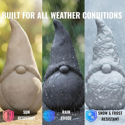 OLOMA Outdoor Garden Gnome Statue Heavy Concrete Stone Sculpture Decorative Weather Resistant Garden Decor Accent for Lawn Yard Patio Handcrafted Solid Stone Sculpture Resin Coated