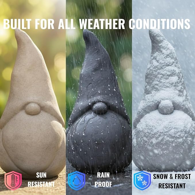OLOMA Concrete Garden Gnome Statue Outdoor Stone Decor Heavy Sculpture with Protective Resin Coating Weather Resistant Garden Accent Durable Outdoor Indoor Yard Patio Lawn