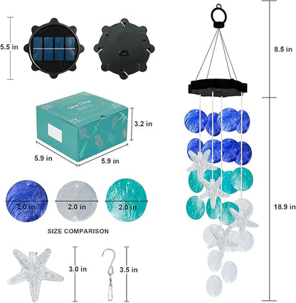 (New) Solar Wind Chime for Outside, Gift for Women Grandma Mom Wife Sister Girls, Solar Hanging Wind Chime Lights, LED Decorative Mobile Lights for Garden Yard Patio Decorations - Blue