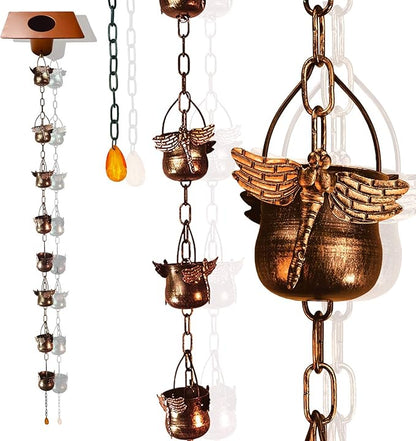 CT DISCOUNT STORE Decorate Your Home with Variety Rain Chain - Solid Metal Hand Craft Garden Decoration (Dragonfly Rain Chain; Brown)