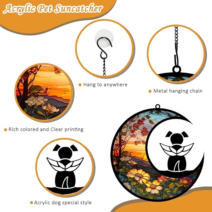 BamLue Dog Ornament Suncatcher Memorial Gifts for Dog Lovers, A Black Dog with Wings on Window Hangings Suncatcher, Loss of Dog Sympathy Gift, Remembrance Gifts in Memory