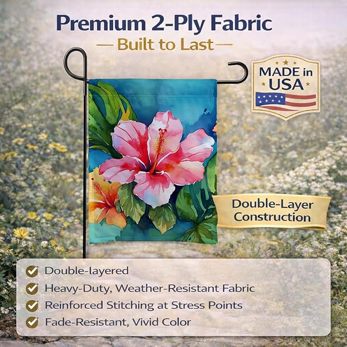 Caroline's Treasures Hawaii Hawaiian Hibiscus in Watercolor Garden Flag Mailbox Flag Decorative Yard Flag Banner Outside Patio Artwork Yard Flower Beds, Garden Size, Multicolor
