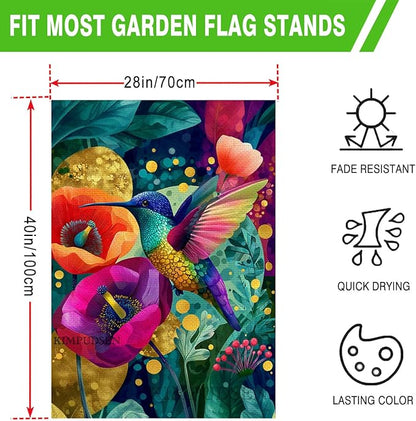 Hummingbird Floral Welcome House Flag 28x40 Inch Double Sided for Outside, Spring Summer Garden Decor for Patio Lawn