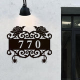 Personalized Gothic House Number metal Signs,Custom Address Number Metal Wall Art Decor,Black Plaques Outdoor wall Decorative Signage,Shed(8-30 Inches) (Rose A)