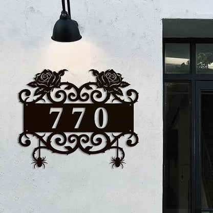 Personalized Gothic House Number metal Signs,Custom Address Number Metal Wall Art Decor,Black Plaques Outdoor wall Decorative Signage,Shed(8-30 Inches) (Rose A)