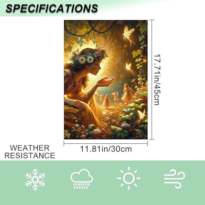 IVN Spring Fairy Garden Flag 12x18 Inch Double Sided Enchanted Forest Flag with Flower Crown Fairy and Glowing Fairies Fantasy Yard Decor for Outdoor Lawn Porch or Seasonal House Decoration