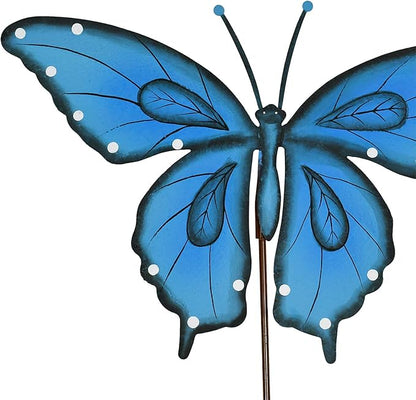 Metal Garden Stakes Spring Yard Sign Decorative Plant Stake Lawn Art Patio Decor Pathway Ornaments Indoor Outdoor Decoration (Blue Butterfly)