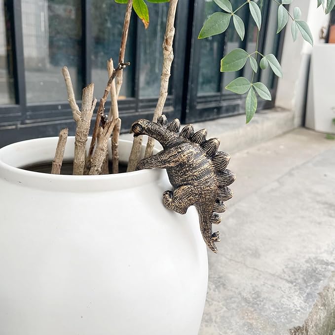 Miniature Stegosaurus Figurines Plant Decorations for Pots,Vintage Resin Hanging Stegosaurus Statue Planter Pot Hugger,Cute Climbing Dinosaur Flower Pot Hanger,Funny Garden Decor Outdoor Yard Gifts